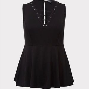 Torrid peplum lace up neckline top